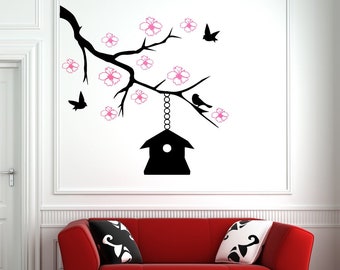 Tree Branch Wall Decal | Bird Cage Wall Decal | Birds Wall Decor BC8