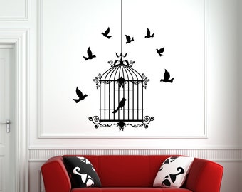 In-style Decals Wall Vinyl Decal Home Decor Art Sticker Cute Bird Cage ...