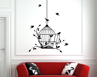 Tree Branch Wall Decal | Bird Cage Wall Decal | Birds Wall Decor BC6