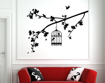 Tree Branch Wall Decal | Bird Cage Wall Decal | Birds Wall Decor BC4