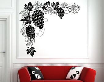 ed923 Details about / Wall Decal Wine Grapes Vine Dish Drinks Kitchen Restaurant Vinyl Sticker