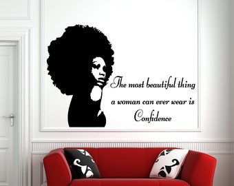 Beautiful African Woman Wall Decal African Girl Wall Sticker Quote Beauty Salon Wall Art HS154
