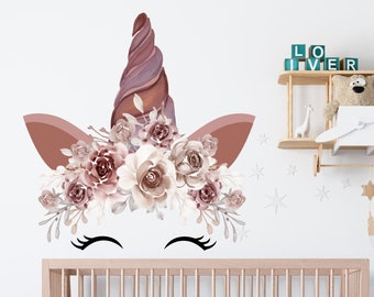 Floral Unicorn Wall Decal: Girls Nursery Decor CD7