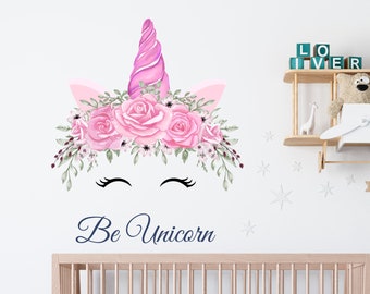 Unicorn Wall Decal For Nursery Wall Decor | Cute Unicorn With Flower Wall Sticker | Be Unicorn Wall Decor For Girls Bedroom CD5