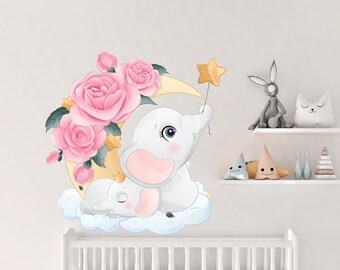 Adesivo murale con elefante acquerello: adesivo per la cameretta della bambina CD60