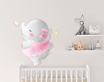 Adesivo murale elefante per bambina: adesivo per la decorazione della cameretta dei bambini CD28