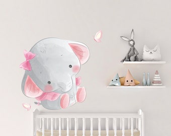 Adesivo murale con elefantino acquerello, decorazione per cameretta delle bambine CD32