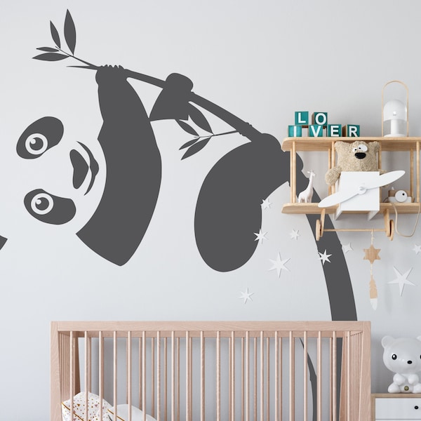 Baby Panda Bär auf Bambus Baum Wand Aufkleber Panda Bär Wand Dekor Panda Bär Wandkunst für Kinderzimmer Wand Dekor 1145