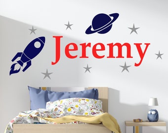 Cosmic Dream | Personalized Space Name | Rocket & Planet Nursery Decor | Wall Sticker | CN42