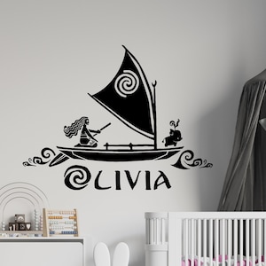 Personalized Name Princess Moana Wall Decal | Moana Wall Decor | Cartoon Wall Sticker | Wall Decor for Girls Bedroom DP42