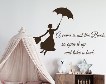 Mary Poppins Book Quote Wall Decal Cartoon Decals for Nursery Let's Fly a Kite Mary Poppins Wall Art CUS12