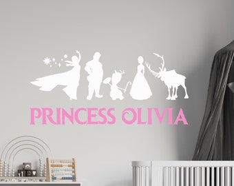 Gefrorenes Funkeln | Personalisierte Prinzessin Elsa Aufkleber | Cartoon Name Wandaufkleber | DP44