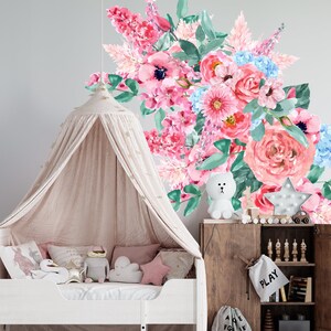 Flowers Wall Decal Floral Wall Decor For Nursery Room Watercolor Peony Wall Sticker FLC2