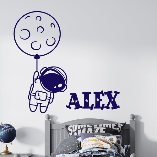 Astronaut Wall Decal Outer Space Wall Decal Custom Name Etsy