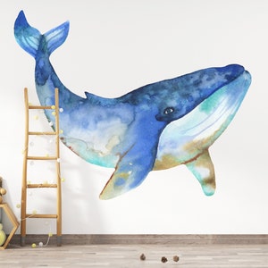 Watercolor Whale Wall Decal Nautical Nursery Wall Decor Under the Sea Wall Sticker for Kids Room Decor CD78