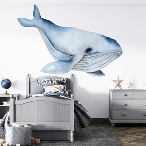 Watercolor Whale Wall Decal Nautical Nursery Wall Decor Under the Sea Wall Sticker for Kids Room Decor CD85