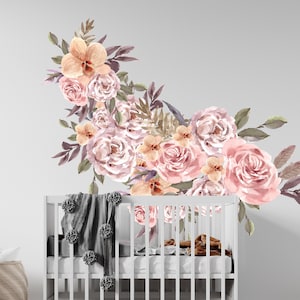 Flowers Wall Decal Floral Wall Decor For Nursery Room Watercolor Peony Wall Sticker FLC5