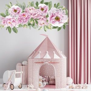 Flowers Wall Decal Floral Wall Decor For Nursery Room Watercolor Peony Wall Sticker FLC12