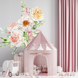 Flowers Wall Decal Floral Wall Decor For Nursery Room Watercolor Peony Wall Sticker FLC8