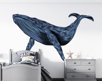 Adesivo da parete con balena blu notte / Decorazione per cameretta dei bambini con tema oceano nautico / Adesivo con vita marina per bambini CD79