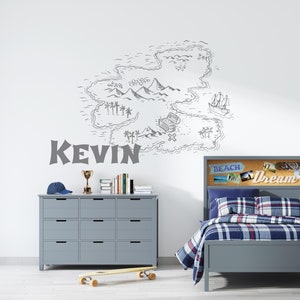 Sticker mural carte au trésor personnalisé | Carte au trésor pour enfants | Sticker mural carte de pirate | Décoration murale pirate | Nom personnalisé pm14