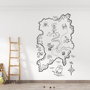 Sticker mural carte au trésor | Carte au trésor pour enfants | Sticker mural carte de pirate | Décoration murale pirate pm1