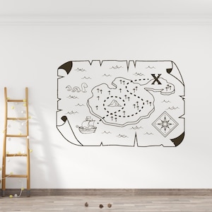 Calcomanía de pared con mapa del tesoro / Mapa del tesoro para niños / Calcomanía de pared con mapa pirata / Decoración de pared pirata pm2