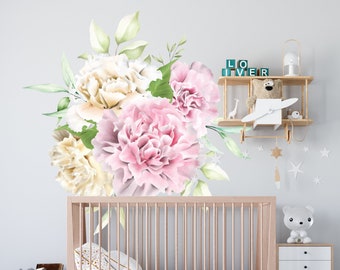 Flowers Wall Decal Floral Wall Decor For Nursery Room Watercolor Peony Wall Sticker FLC28