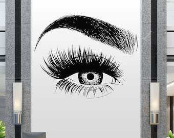 Eyelash Wall Decal Window Sticker Beauty Salon Woman Face Eyelashes Lashes Eyebrows Brows 1059t