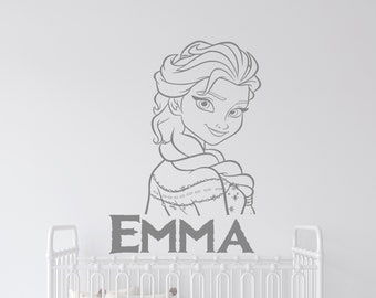 Gefrorene Prinzessin Elsa Aufkleber Benutzerdefinierte Name Wandtattoos für Mädchen Kinderzimmer Dekor 4167