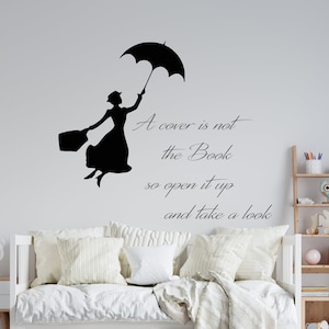 Mary Poppins Book Quote Wall Decal Cartoon Decals for Nursery Let's Fly a Kite Mary Poppins Wall Art CUS11