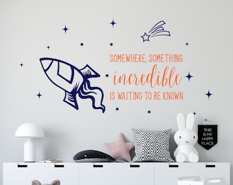 Rocket Ship Wall Decal: Custom Name Outer Space Nursery Decor, AST9