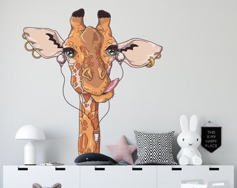 Lustige Giraffe Vinyl Wand Aufkleber | Safari-Kinderzimmer-Dekor | Dschungeltier Kinderzimmer CD75