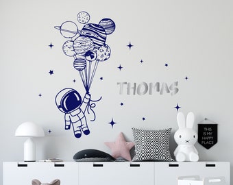 Sternenreisender Astronaut Wandaufkleber | Name Planet Kinderzimmer Vinyl Art AST4