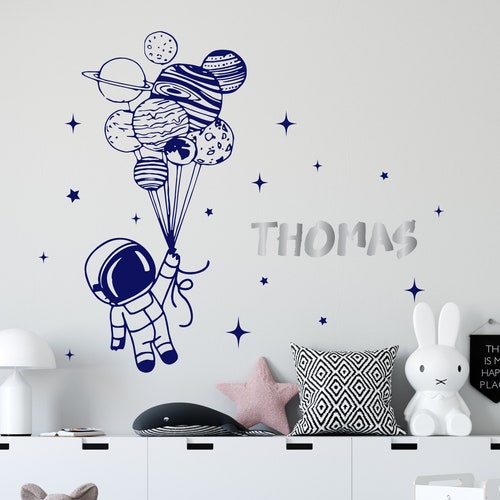 Astronaut Wall Decal Outer Space Wall Decal Custom Name Etsy