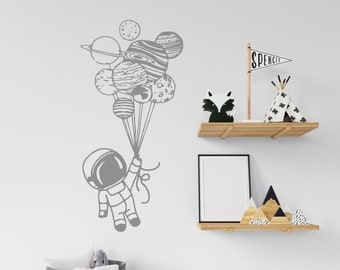 Astronaut Holding Balloons Wall Decal | Space Wall Decal | Custom Name Wall Decal | Decal for Nursery ast3