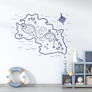 Calcomanía de pared con mapa del tesoro / Mapa del tesoro para niños / Calcomanía de pared con mapa pirata / Decoración de pared pirata pm3