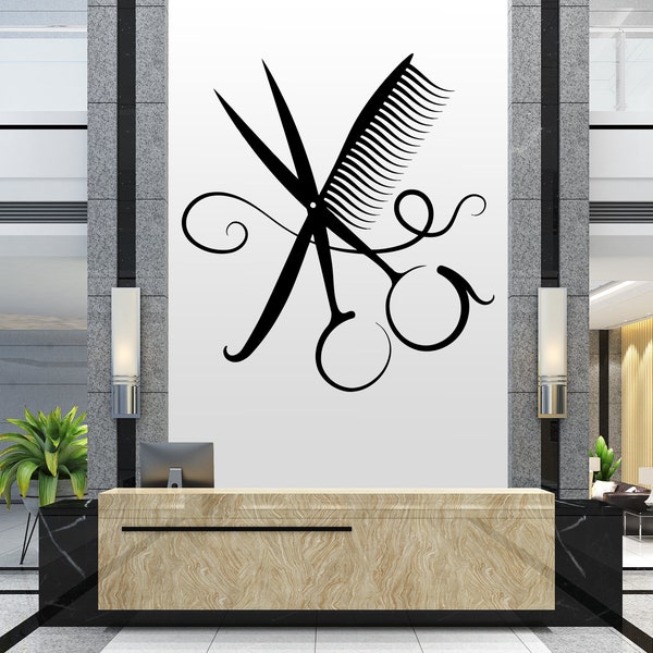 Hair Salon Wall Window Decal Sticker Hair Stylist Hair Tools Scissors Barber Shop Beauty Salon 2849