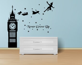 Peter Pan Wall Decal Etsy Hey!so.i was fan of peter pan ,but i'm now in some kind of depression and i don't do anything but sleeping and listening to music.recently i've been dreaming about peter pan but he's now nice and kind in my dreams.he's. peter pan wall decal etsy