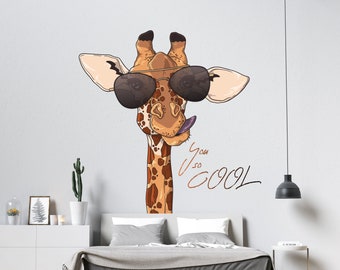 Verspieltes Safari Wandtattoo Giraffe | Lustiger Vinyl-Aufkleber | Dschungel Kinderzimmer Dekor CD71