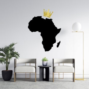 Mapa de África con corona, calcomanía de pared, continente africano, calcomanía de pared, arte de pared africano AF16