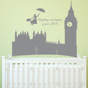 Mary Poppins Quote Wall Decal Cartoon Decals for Nursery Let's Fly a Kite Mary Poppins Wall Art 31mp