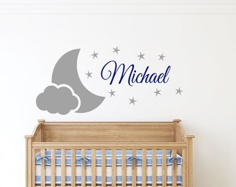 Moon Whisper | Personalized Nursery Decal | Clouds & Stars Wall Design | Baby Room Art | CN17
