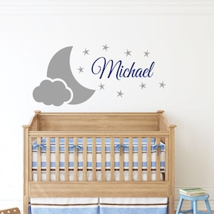 Personalized Name Wall Decal | Clouds Moon and Stars Wall Decal | Custom Name Wall Decal | Decal for Nursery cn17