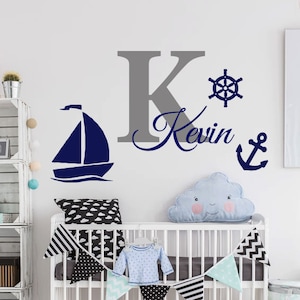Personalized Name Wall Decal | Sail Boat Wall Decal | Ship Anchor Wall Decal | Custom Name Wall Decal | Decal for Nursery cn23