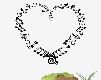 Love Heart Shape Music Notes Large Wall Decal Sticker Detailed Symbols ...
