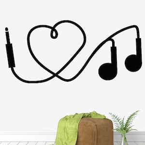 Headphones Music Notes Wall Decal Music Wall Decor Music Instrument Wall Decal 398t