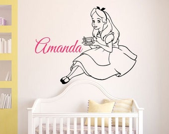 Personalized Name Alice in Wonderland Wall Decal | Alice Wall Decor | Cartoon Wall Sticker AL20