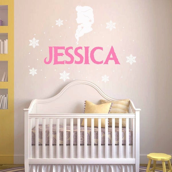 Personalized Name Wall Decal | Frozen Crown Wall Decal | Snowflakes Wall Decal | Custom Name Wall Decal | Decal for Nursery cn22