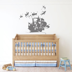 Sticker mural Peter Pan ne jamais grandir citation Sticker mural dessin animé enfants bateau Peter Pan 1486b